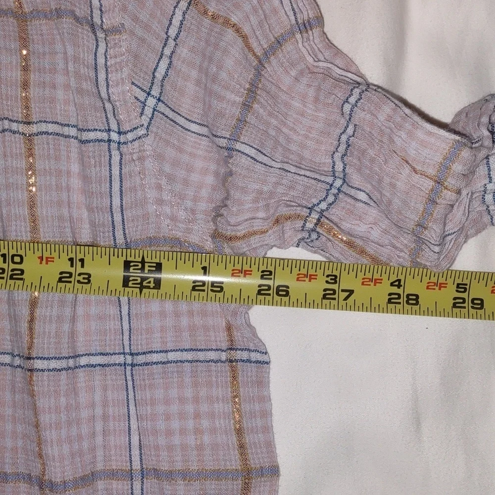 Free People Break My Stride Plaid Metallic Top/Blouse Size L